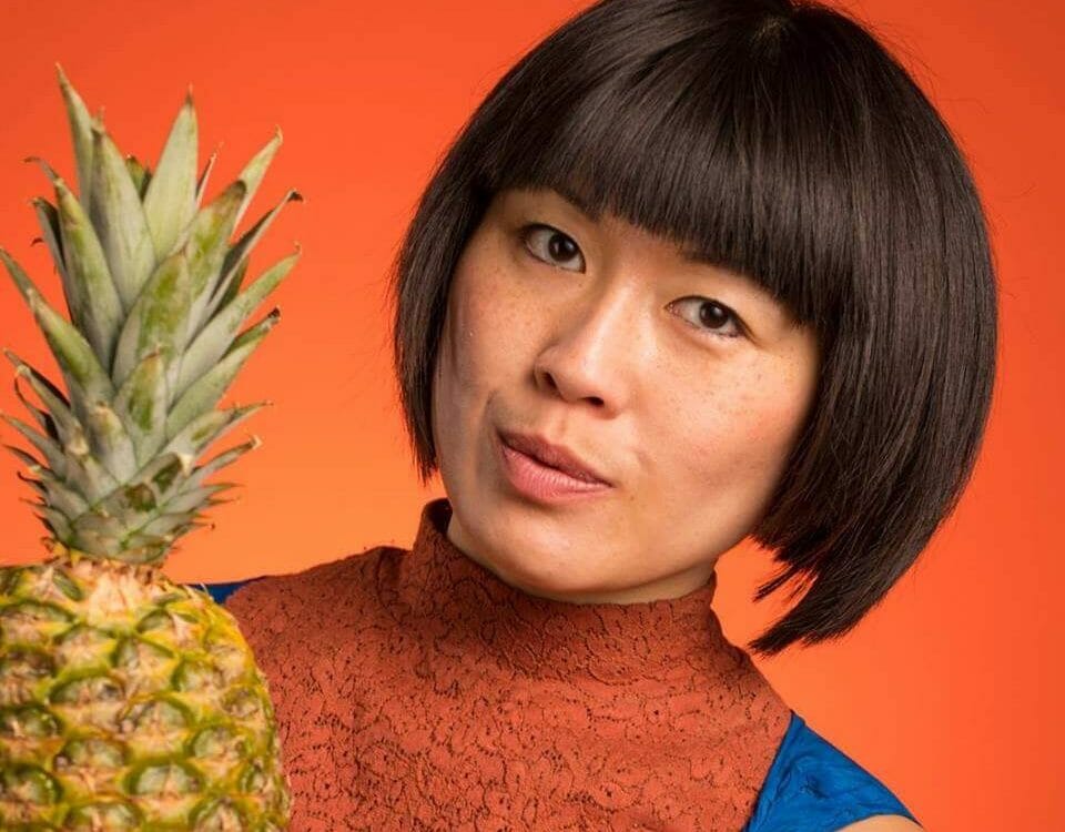 Atsuko Okatsuka with pineapple
