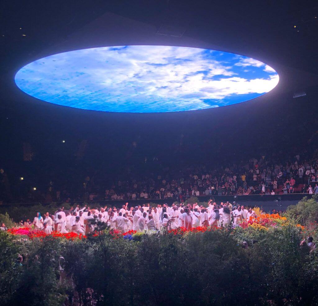 Kanye West performing at the Forum.