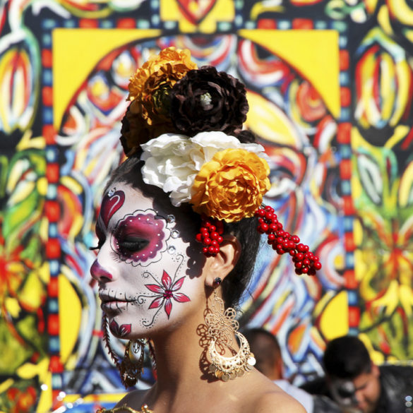 Woman in a Dia de los Muertos look.