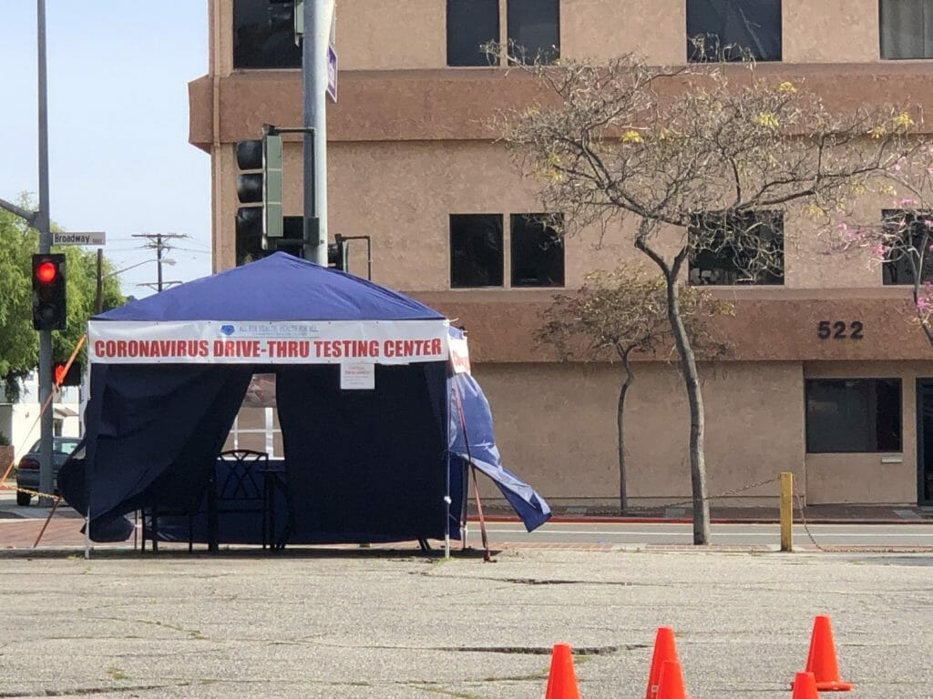 A coronavirus drive-thru testing site.