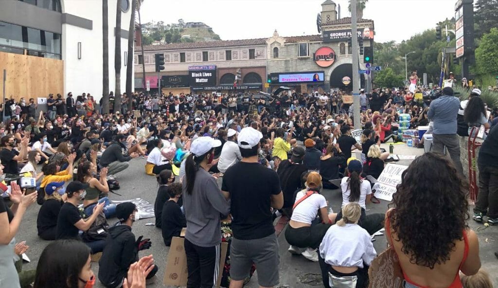 Crowd gathered to hear speakers at Black Lives Matter protest
