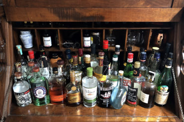desk turned cocktail bar