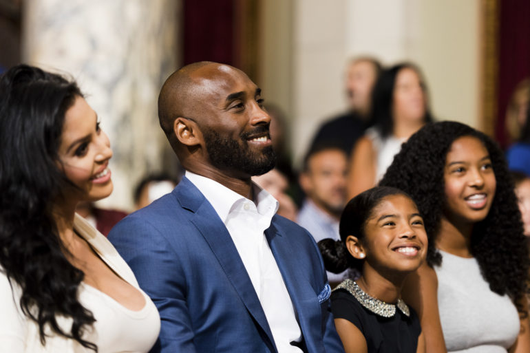 Kobe Bryant and his family attend a ceremony at City Hall on the day Aug. 24 was declared Kobe Bryant Day.
