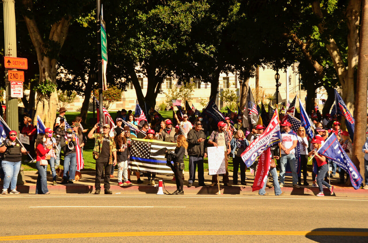 President Donald Trump supporters gathered for a rally at L.A. City Hall where a number of brawls ensued with counterprotesters on Wednesday, Jan. 6.